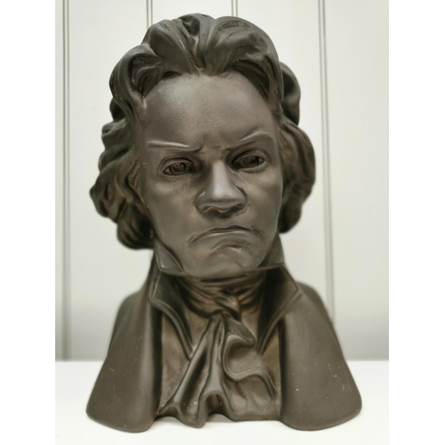 1492 - A large, resin, bust of Ludwig van Beethoven. Dimensions(cm) H40, W26, D22.