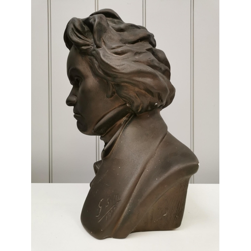 1492 - A large, resin, bust of Ludwig van Beethoven. Dimensions(cm) H40, W26, D22.