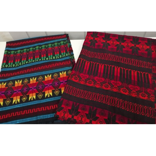 1499 - Two colourful artisan table runners, with geometric patterns. Both 260cm x 90cm.