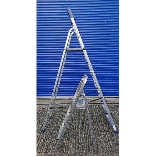 1504 - A six-rung step ladder, approx. 150cm, together with a step stool. Both by 'Werner'