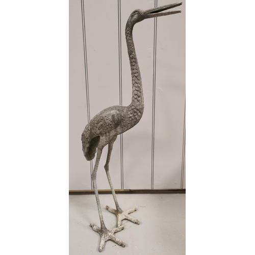 1505 - A tall metal standing heron garden figure. Dimensions(cm) H80, W28, D40.