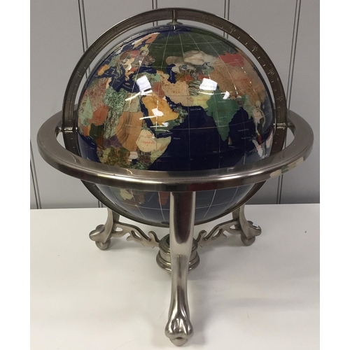 1527 - A large, decorative Blue Lapis globe & compass, supported by a chrome stand. Dimensions(cm) H50, W44... 