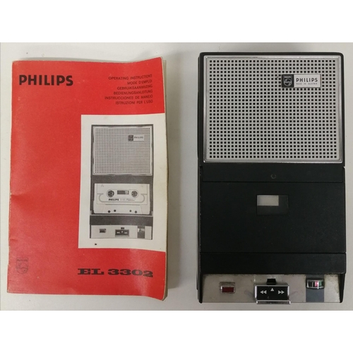 1547 - A vintage cassette player, by 'Philips'. Model no. EL3302. Complete with original instruction bookle... 