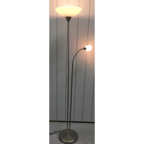 1557 - A chrome-based, multi-function uplighter & reading lamp. Height 182cm. PAT Test pass & functionality... 