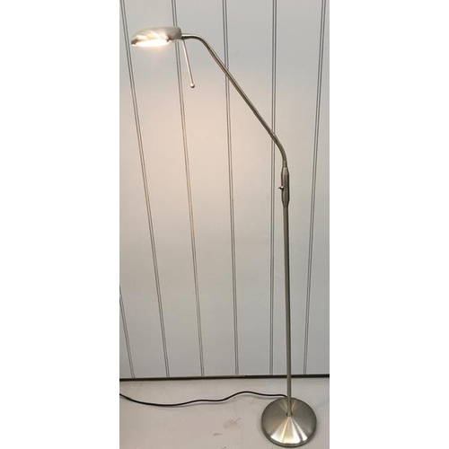 1560 - A contemporary, brushed steel, twin floor lamp. Fully adjustable. PAT Test pass & functionality test... 