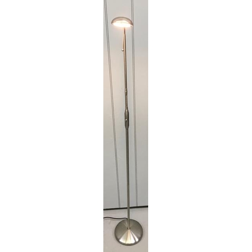 1560 - A contemporary, brushed steel, twin floor lamp. Fully adjustable. PAT Test pass & functionality test... 