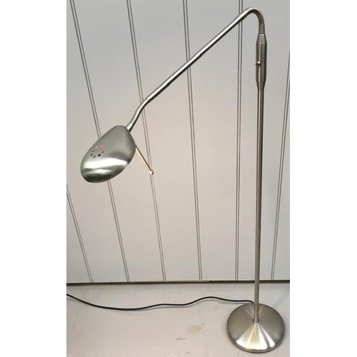 1560 - A contemporary, brushed steel, twin floor lamp. Fully adjustable. PAT Test pass & functionality test... 