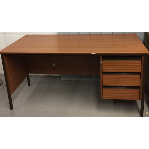 111 - A vintage office desk, with integrated three drawer pedestal. Dimensions(cm) H72, W153, D75.