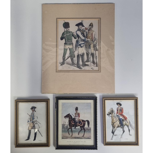 305 - A collection of four antique military interest prints. Includes a Hussars antique magazine hand-colo... 