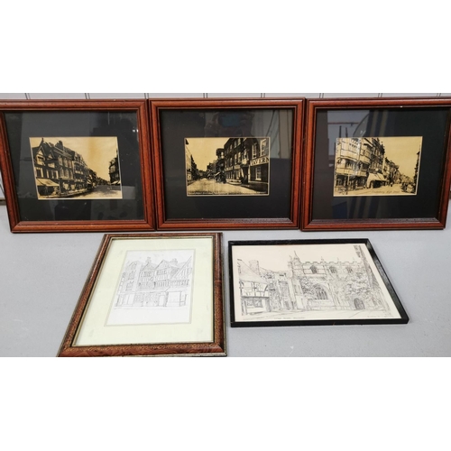 314 - A selection of five framed prints, depicting bygone scenes from Tewkesbury & Gloucester.