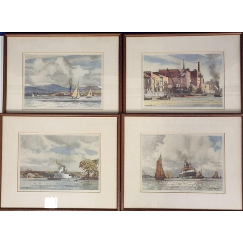 319 - A set of four nautical-themed prints, after Norman Wilkinson, CBE. One of an industrial docks scene.... 