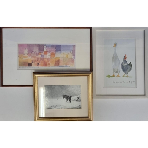 325 - A trio of framed animal/travel interest prints, to include a nicely rendered copy of an original dry... 