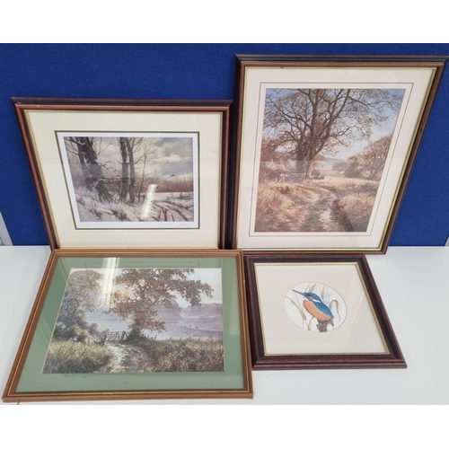 375 - Four framed countryside theme prints, by various artists. Two are hand-signed, to include 'Kingfishe... 