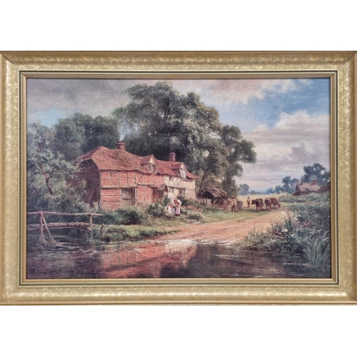 377 - A country scene, textured print in a gilt frame, by 'R. Gallon' Framed dimensions(cm) H63, W88.