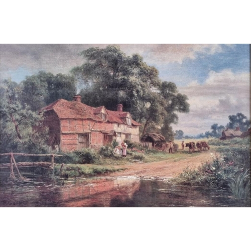 377 - A country scene, textured print in a gilt frame, by 'R. Gallon' Framed dimensions(cm) H63, W88.