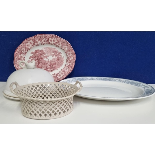 547 - A mixed lot to include two transfer print 19th century meat platters by Wedgwood & Johnson Bros, tog... 