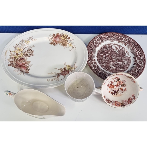 564 - Five pieces of eclectic 19th century china. To include a rarer twin-handled 'Mason's' ironstone 'Bib... 