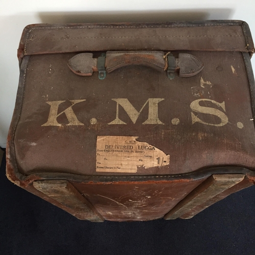 709A - A large vintage traveller's trunk. Initialled 'K.M.S.' to the sides. Missing one strap & key not pre... 