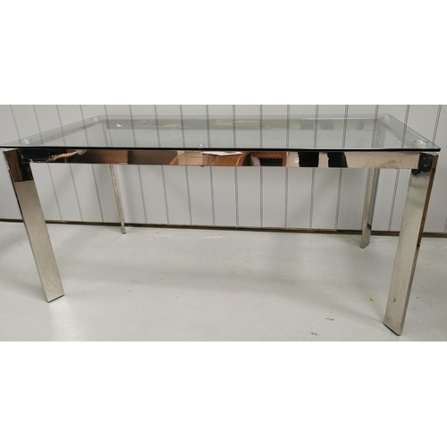 115 - A large, rectangular, designer glass-top dining table, with chrome legs & frame, together with  with... 