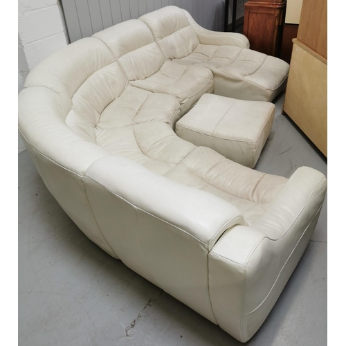 139 - A large, six-piece, cream-leather corner suite. To include end chaise & footstool. Dimensions(cm) H8... 