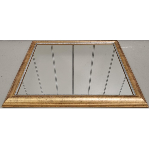 188 - A rectangular wall mirror with a brushed-gold effect frame. Height 60cm, width 50cm.