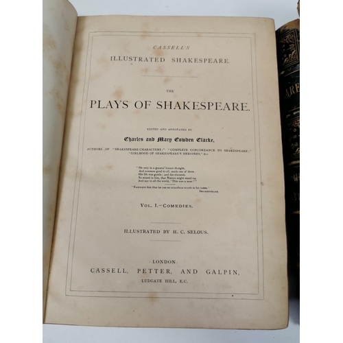 230 - Three leather-bound volumes of 'Cassell's Illustrated' 'The Plays of Shakespeare' edited & annotated... 