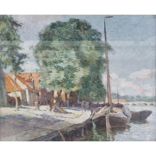 290 - An earlier Maurice Sys (Belgium, 1880-1972) river/harbour scene, in an 'Impressionistic' style, d.19... 