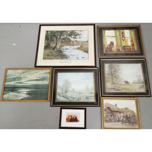 347 - A selection of seven animal-themed & rural scene framed prints. To include 