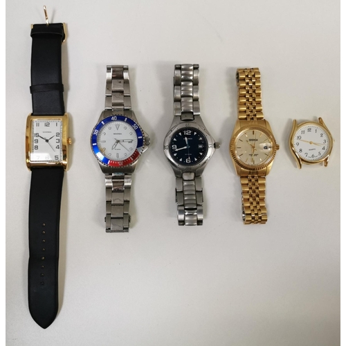 396D - A collection of five, used gents battery watches, mostly by 'Sekonda'. Untested.