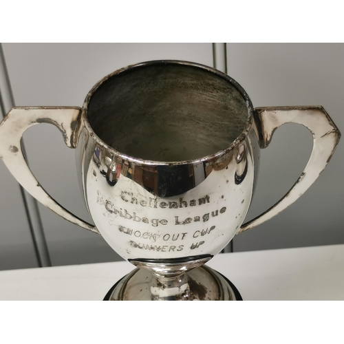 409 - A Cheltenham Cribbage League 'Knockout Cup Runners-Up' silver-plated trophy, with solid silver engra... 