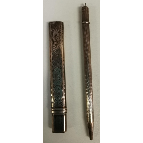 416A - A hallmarked silver retractable pencil, together with a hallmarked pencil lead case.