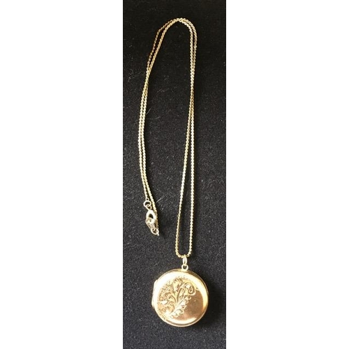 421 - A vintage, 9ct gold, engraved locket. Hallmarked to rear, weight approx. 4.5g. Complete with a yello... 