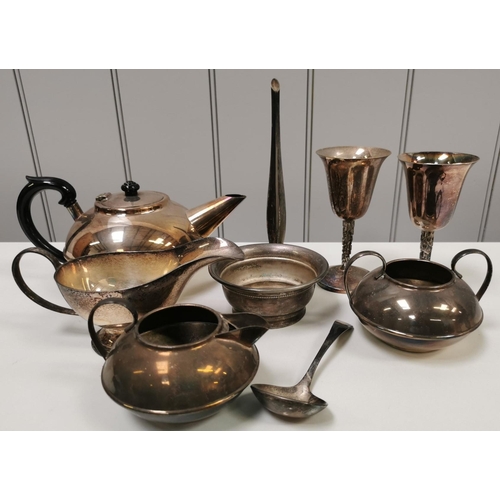 432 - A mixed lot of antique & vintage, silver-plated tableware. To include goblets, teapot, jugs, sugar b... 