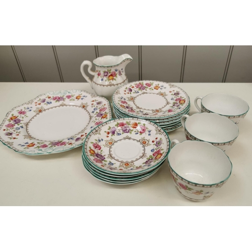 580 - A 'Copeland Spode' 'Lauriston' part tea set. To include three cups, five saucers, six side plates, s... 