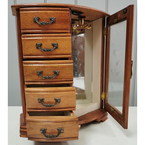 651 - A dressing table jewellery chest/cabinet, with glazed door & five shallow drawers, together with a m... 