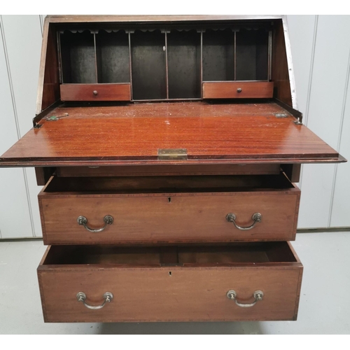 1017 - An Edwardian, mahogany bureau-bookcase. Glazed top, with three adjustable shelves over fall front, f... 