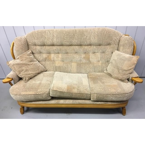 1043 - A mid-century beech & fabric upholstered sofa & chair, in the style of Ercol. Dimensions(cm) Chair H... 