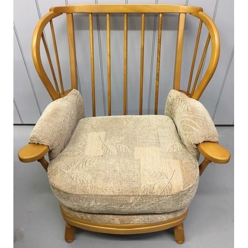 1043 - A mid-century beech & fabric upholstered sofa & chair, in the style of Ercol. Dimensions(cm) Chair H... 