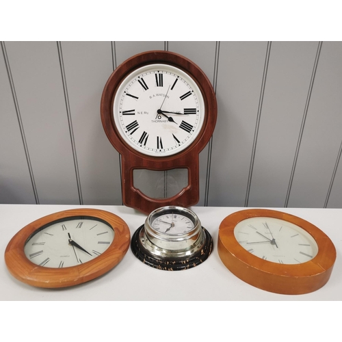 1197 - A selection of four wall clocks. Tested & three appear in working order.