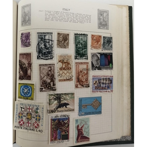 1604 - Two vintage stamp albums. 
Green covered album to include pre-decimalisation worldwide stamps from a... 