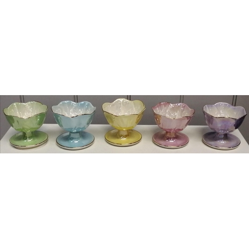 1375 - A set of five 'Maling' lustre dessert/sundae dishes in differing colours.