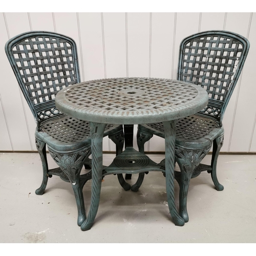 1009 - A PVC outdoor bistro set, in green. To include table & two chairs. Respective dimensions(cm) H67/92(... 