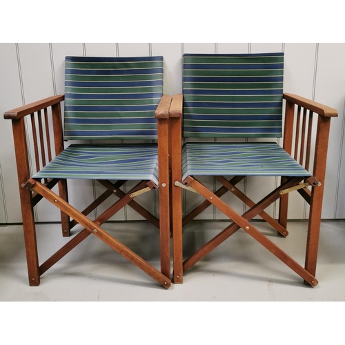 1011 - A pair of folding Directors chairs, with blue & green striped seats & backrests. Dimensions(cm) H86 ... 