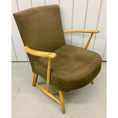 960 - Two mid-century easy chairs, upholstered in matching fabric. To include an Ercol-style armchair & an... 