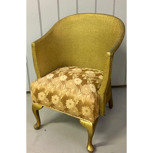 113 - A vintage, cane bedroom chair. Gold coloured/floral upholstered seat, sprayed gold finish. Dimension... 