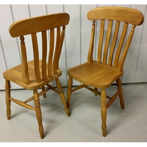 115 - A set of six good quality, beech, slat-back dining chairs. Dimensions(cm) H88(43 to seat), W48, D40.