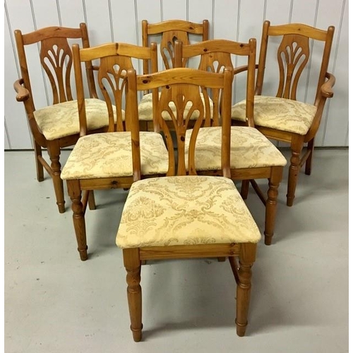 117 - A set of six, good quality pine dining chairs. To include a pair of carvers. Largest dimensions(cm) ... 