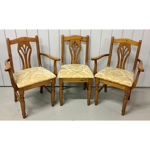 117 - A set of six, good quality pine dining chairs. To include a pair of carvers. Largest dimensions(cm) ... 