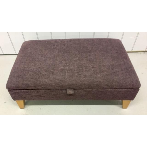 123 - An aubergine fabric lounge ottoman footstall, with a hinged top & beech-coloured feet. Dimensions(cm... 