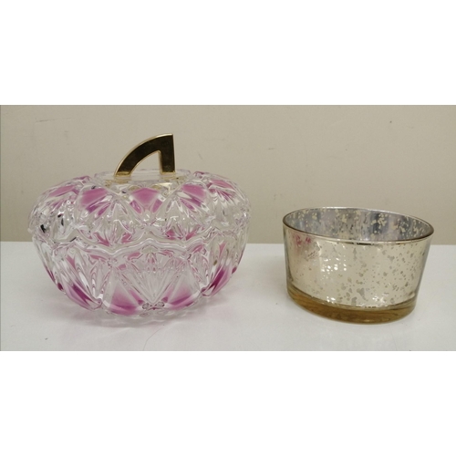 200 - A vintage, large lidded glass sweet bowl, with pink embellishments & a gold tone handle (diameter 17... 